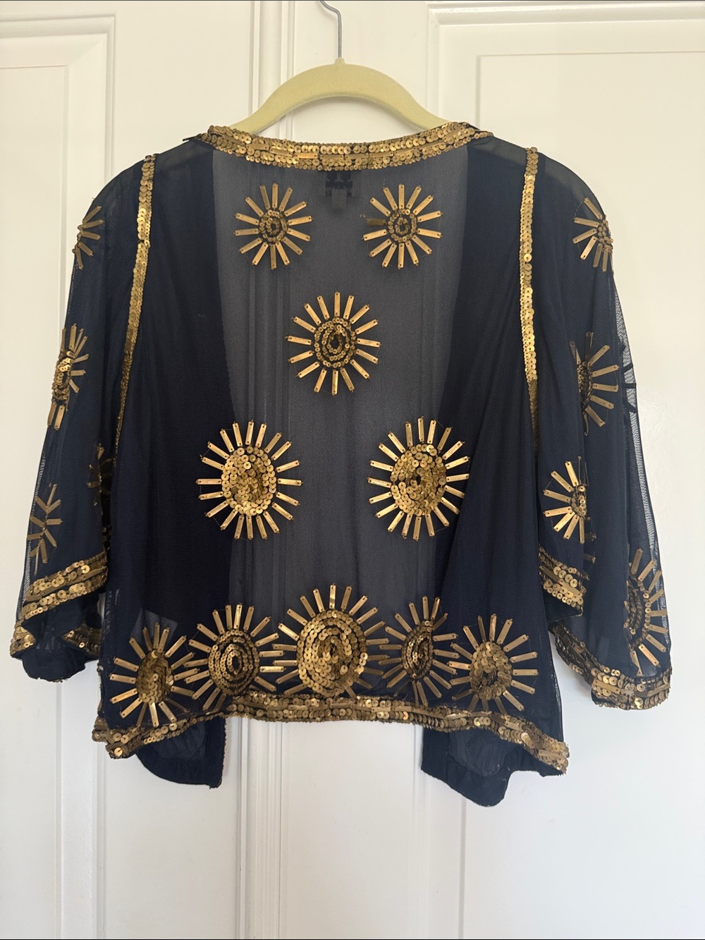 Haute Hippie Navy Sheer Sequin Sunburst Kimono Jacket size xs - Picture 3 of 4